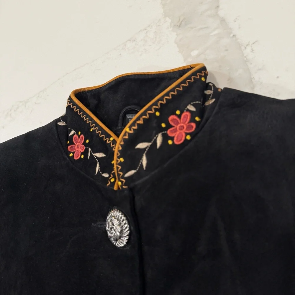 Vintage Overland Suede Leather Embroidered Crop Button Western Jacket Women’s 10 - Picture 3 of 10